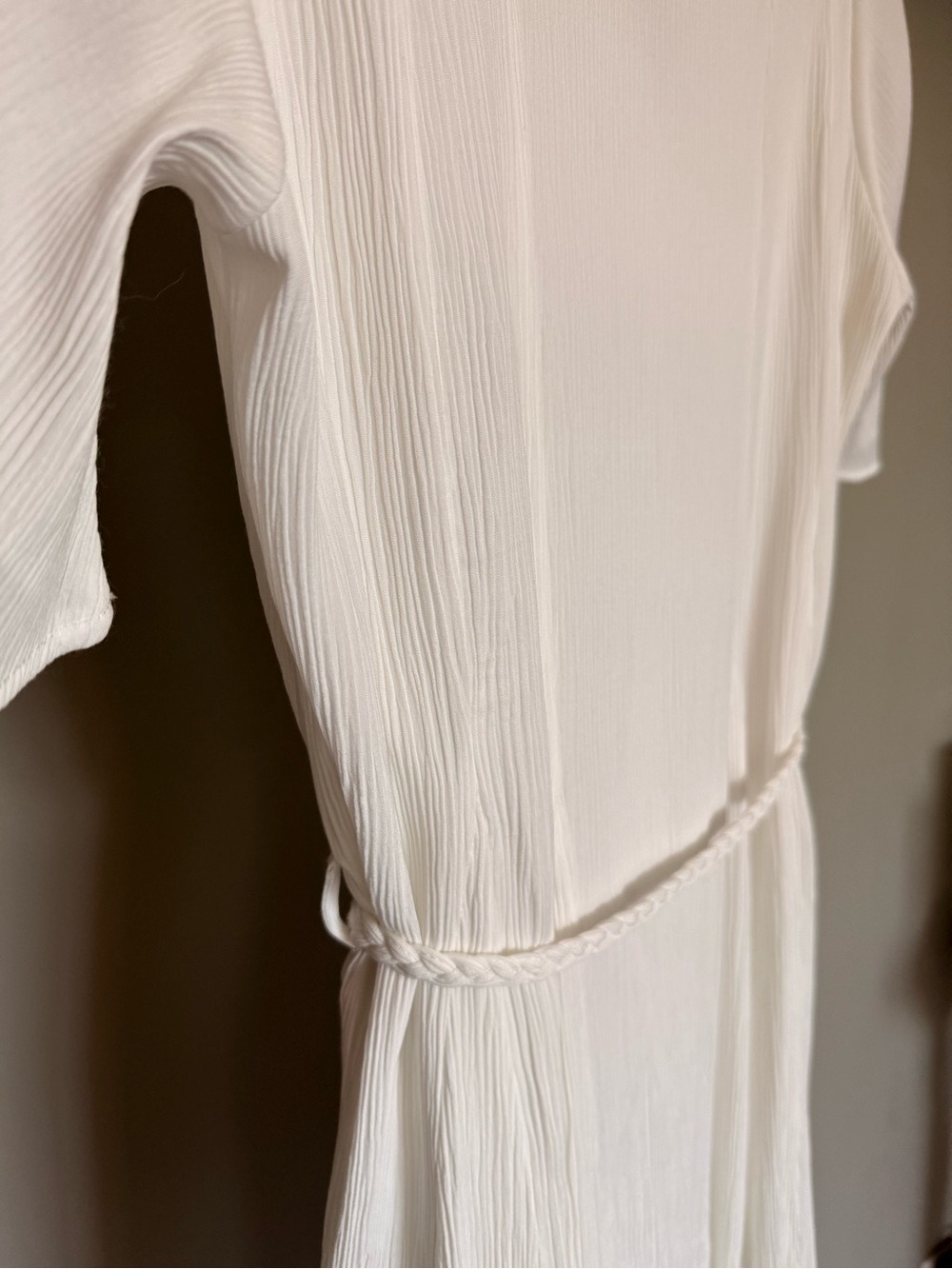 Zara Cream Pleated Maxi Dress with Braided Waist